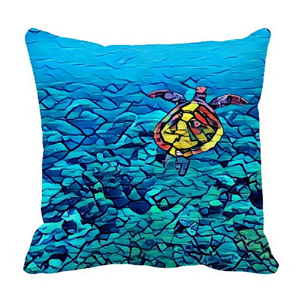 PHFZK Ocean Animal Pillow Case, Marine Turtle in the Blue Sea Pillowcase Throw Pillow Cushion