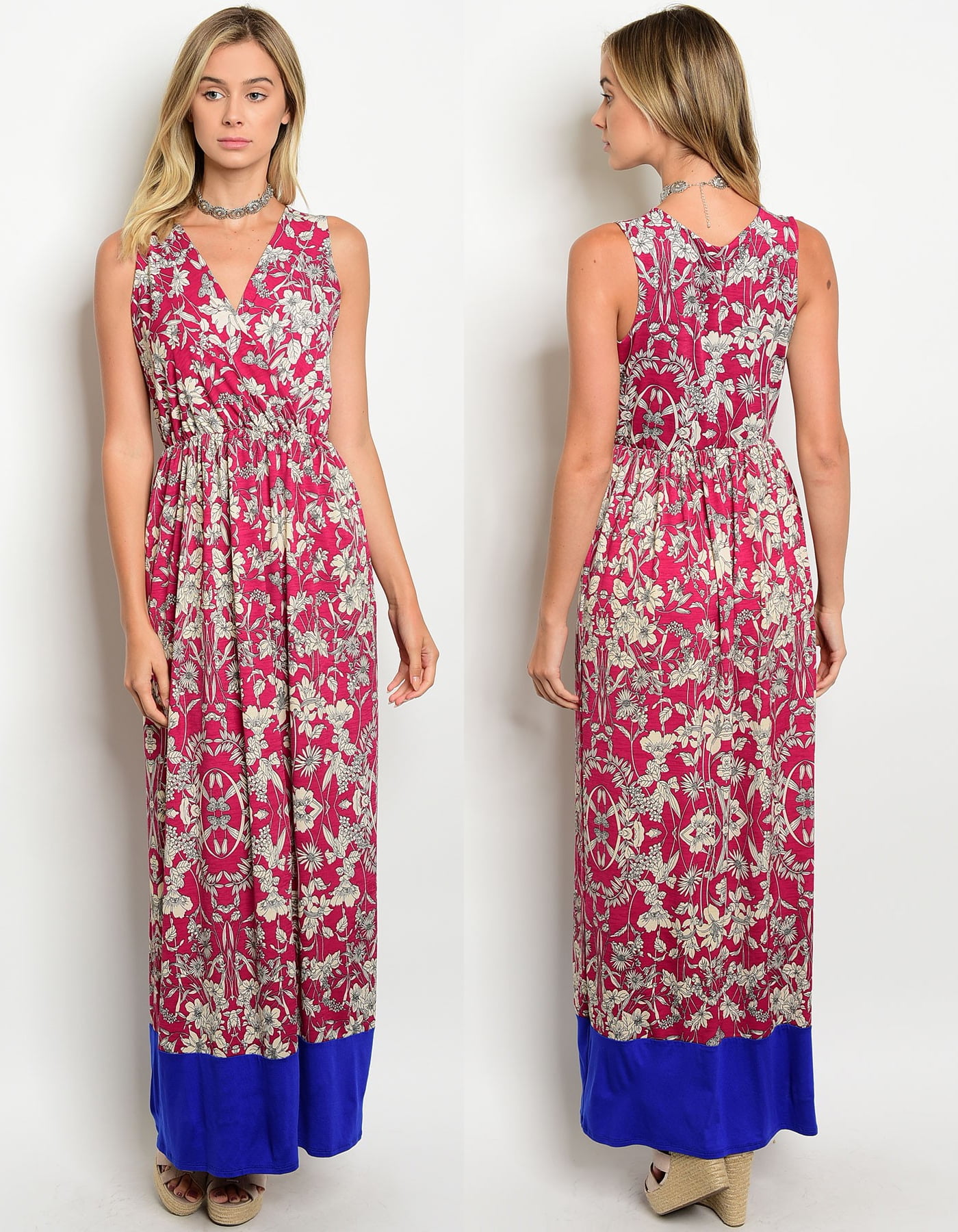 JED FASHION Women's Paisley Print Elastic Waist Sleeveless Long Dress