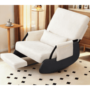 Primy Nursery Rocking Chair, Low-Seat Glider Chair, Upholstered Rocking Accent Chair Recliner with Side Pocket and Foot Rest for Mom Nursery Living Room Bedroom