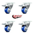 thumbnail image 2 of 3 Inch Blue Polyurethane Swivel Top Plate Caster Set with Total Lock Brake SCC, 2 of 2