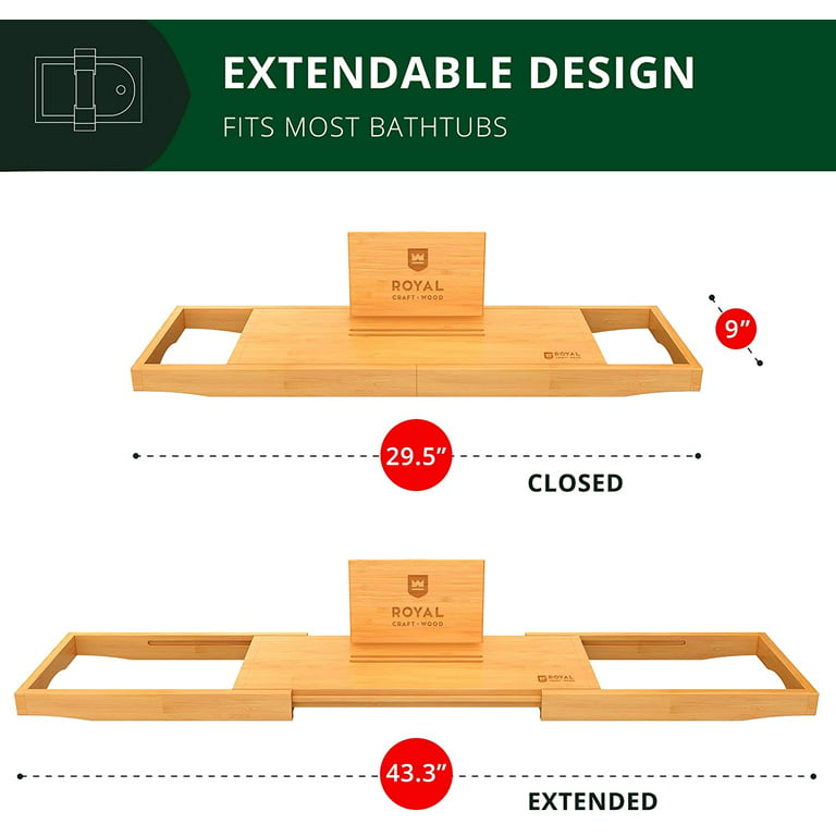 Royal Craft Wood Bathtub Caddy Tray for Bathtub - Bamboo Adjustable Organizer Tray for Bathroom