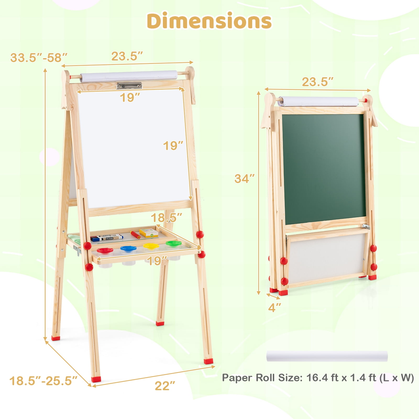 Gymax Wooden Art Easel for Kids 3 in 1 Height Adjustable Foldable Easel