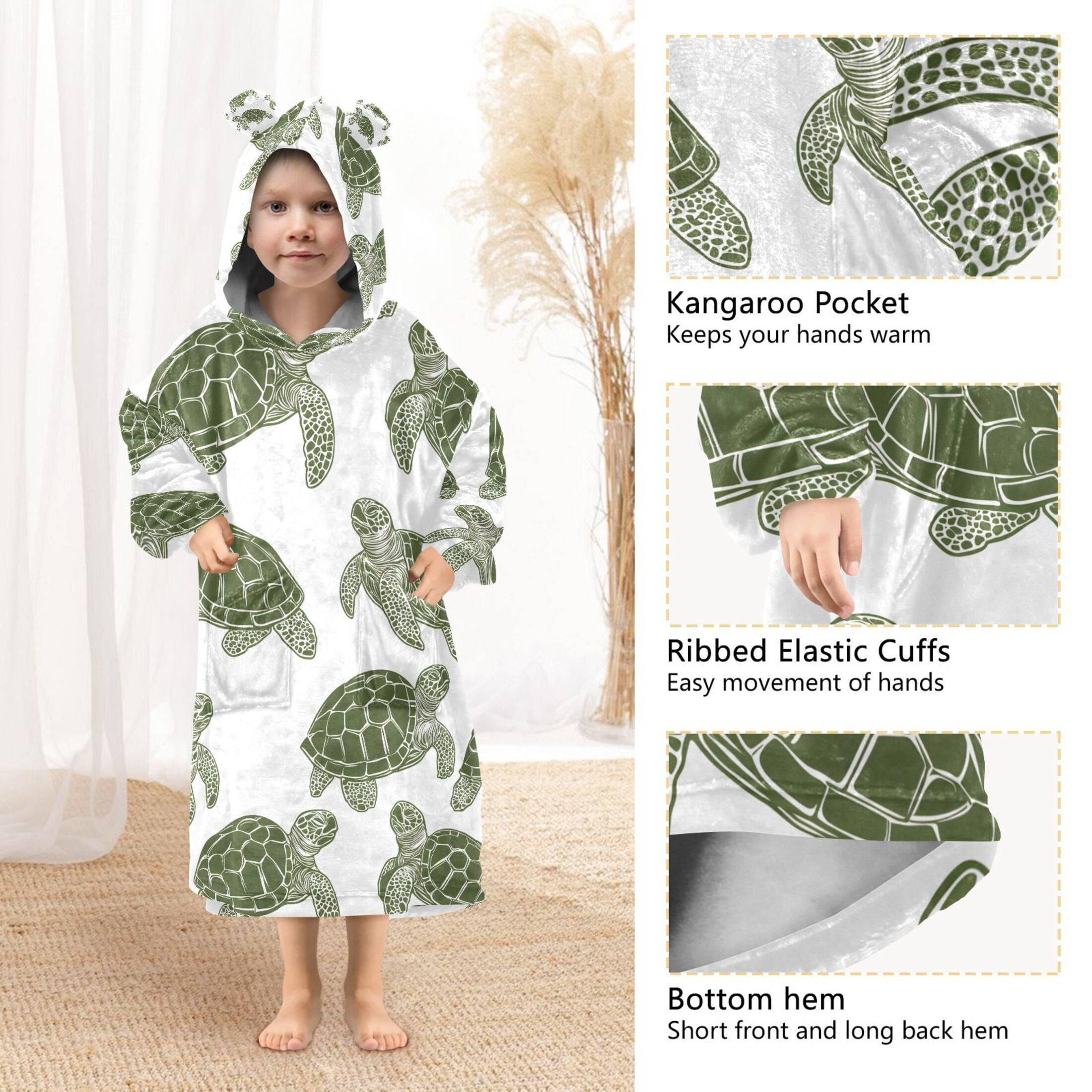 joogoo Blanket Hoodie for Turtle Retro Oversize Sweatshirt 3-14 YR L