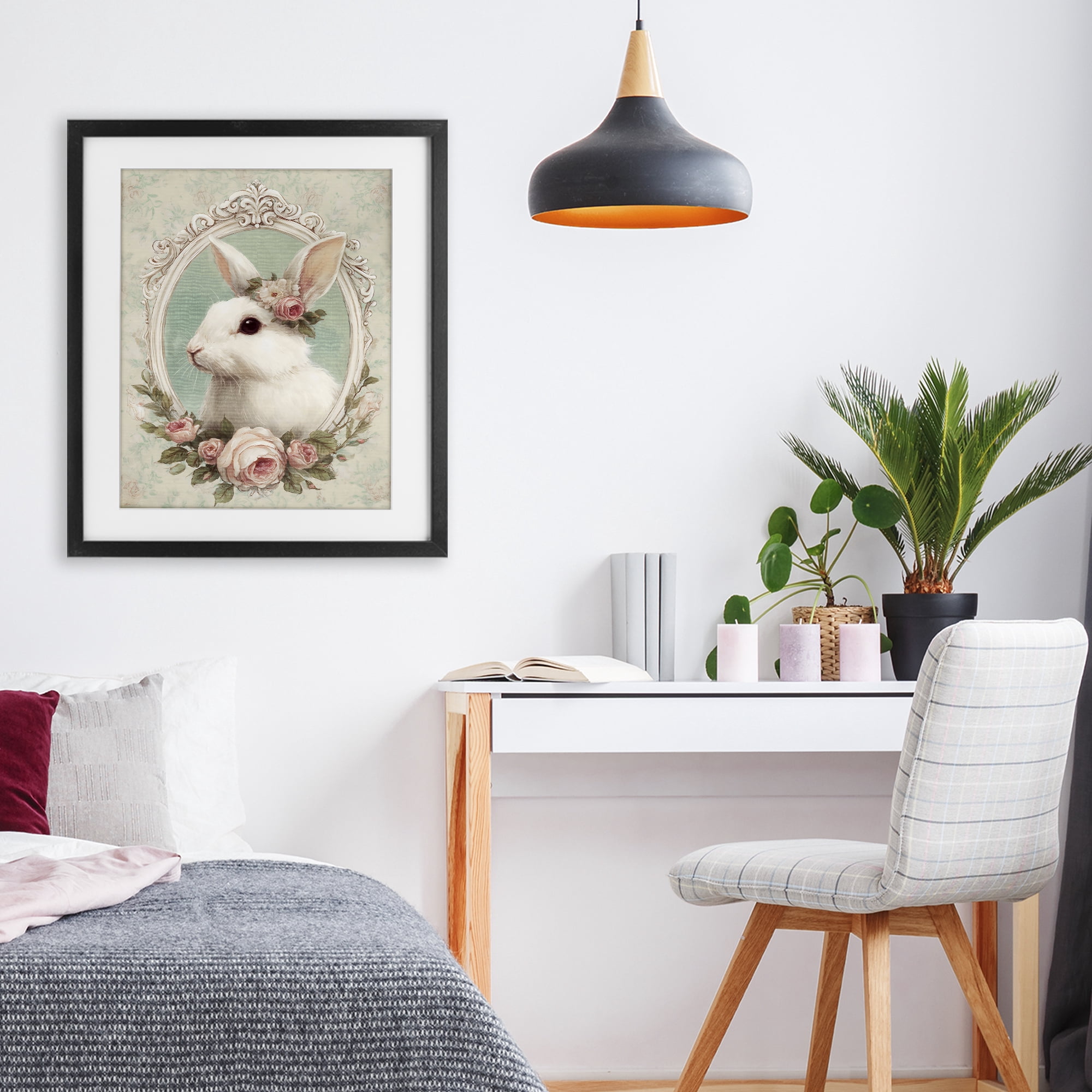 Stupell Industries Flower Fringed Bunny Portrait Black Framed Print Under Glass, design by Ink Drop Loft