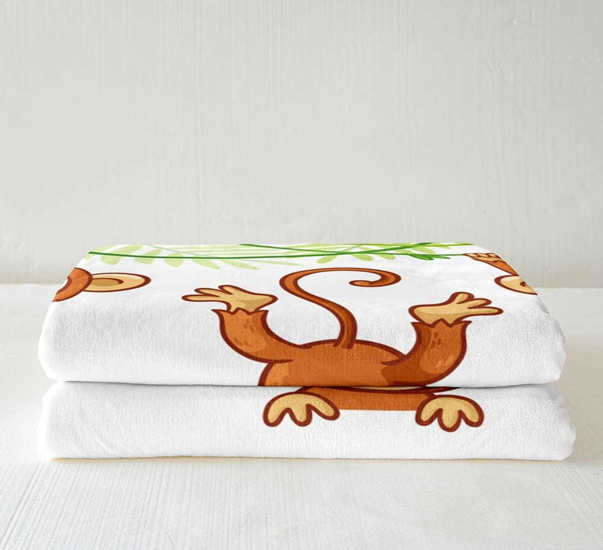 Kids Cute Monkeys Fleece Throw Blanket Cartoon Monkey Banana Decor Sherpa Blanket Boys Girls Wild Animal Pattern Plush Blanket Natural Wildlife Fuzzy Blanket for Sofa Bed Couch,Throw 50x60 Inch
