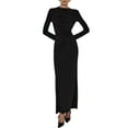 thumbnail image 2 of YueHuiYing Women's Asymmetrical Neckline Long-Sleeve Fitted Waist Pleated Slim-Fit Maxi Dress with Round Neck and Ankle-Length Hem, 2 of 5