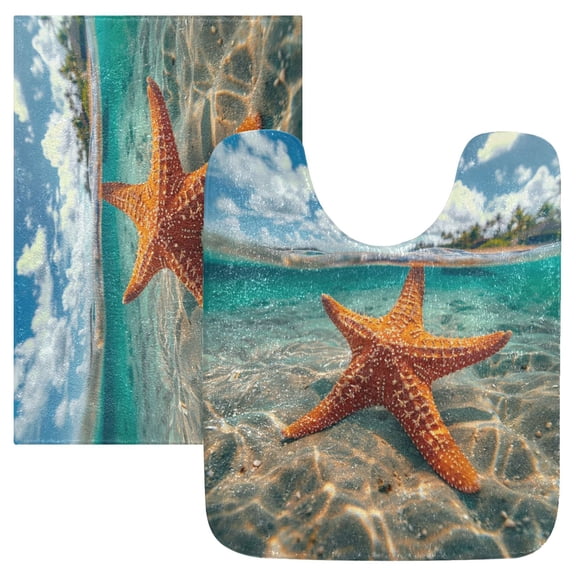 Ryvnso Star Fish in Sea Bathroom Shaggy Rugs Toilet Mat Soft Contour Rug