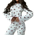 thumbnail image 3 of Conjunto de Pijamas Bonitos para Mujer, 2 Piezas, Larga, Y2K, Otoño e Invierno Cereza M, 3 of 9