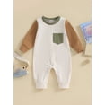thumbnail image 2 of Elippeo Baby Boys Girls Fall Jumpsuit 3M 6M 12M 18M 24M Cute Long Sleeve Round Neck Contrast Color Pocket Romper Pajamas, 2 of 9