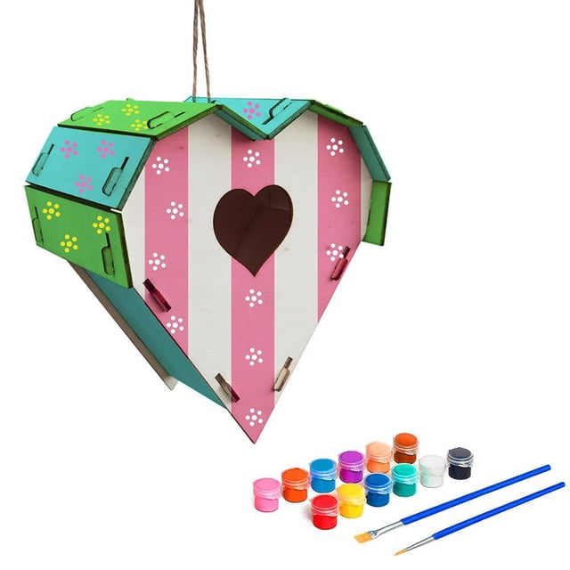 Caja nido de pájaros de madera, caja nido DIY, Kit de casa para pájaros, pintura, casa para pájaros, arte artesanal para niños