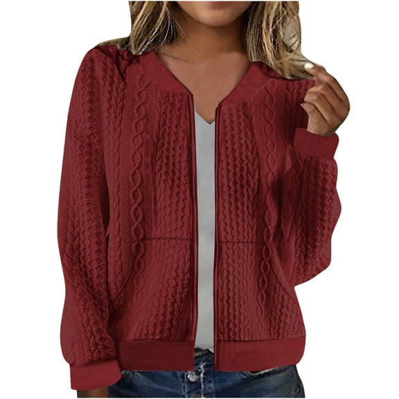 Bomber Jacket Sevevn Womens Full Zip Up Cardigan Sweater Casual Solid Long Sleeve Sweatshirt Coat with Pocket