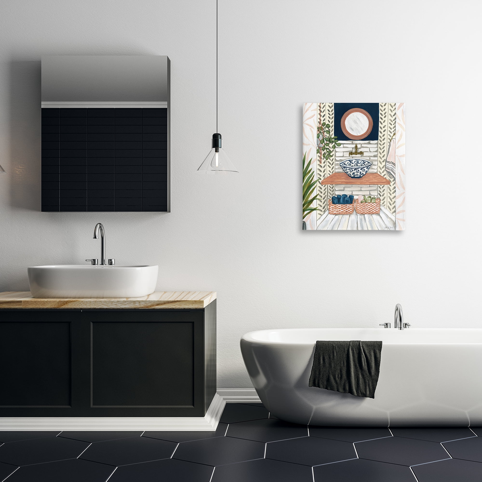 Stupell Industries Chic Bathroom Scene Typography Painting Gallery Wrapped Canvas Art Print Wall Art, 24 x 30