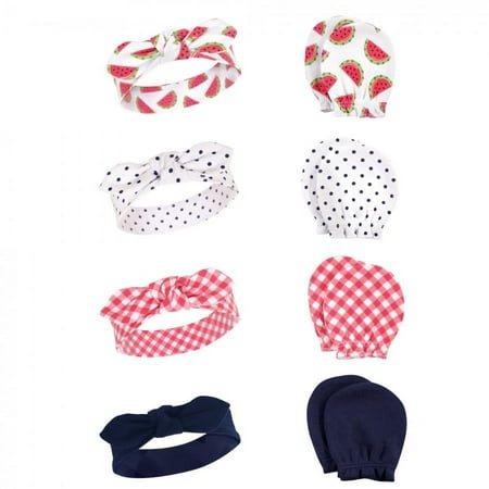 UPC: 0660168175462 | Hudson Baby Infant Girl Cotton Headband and Scratch Mitten Set Watermelon 0-6 Months