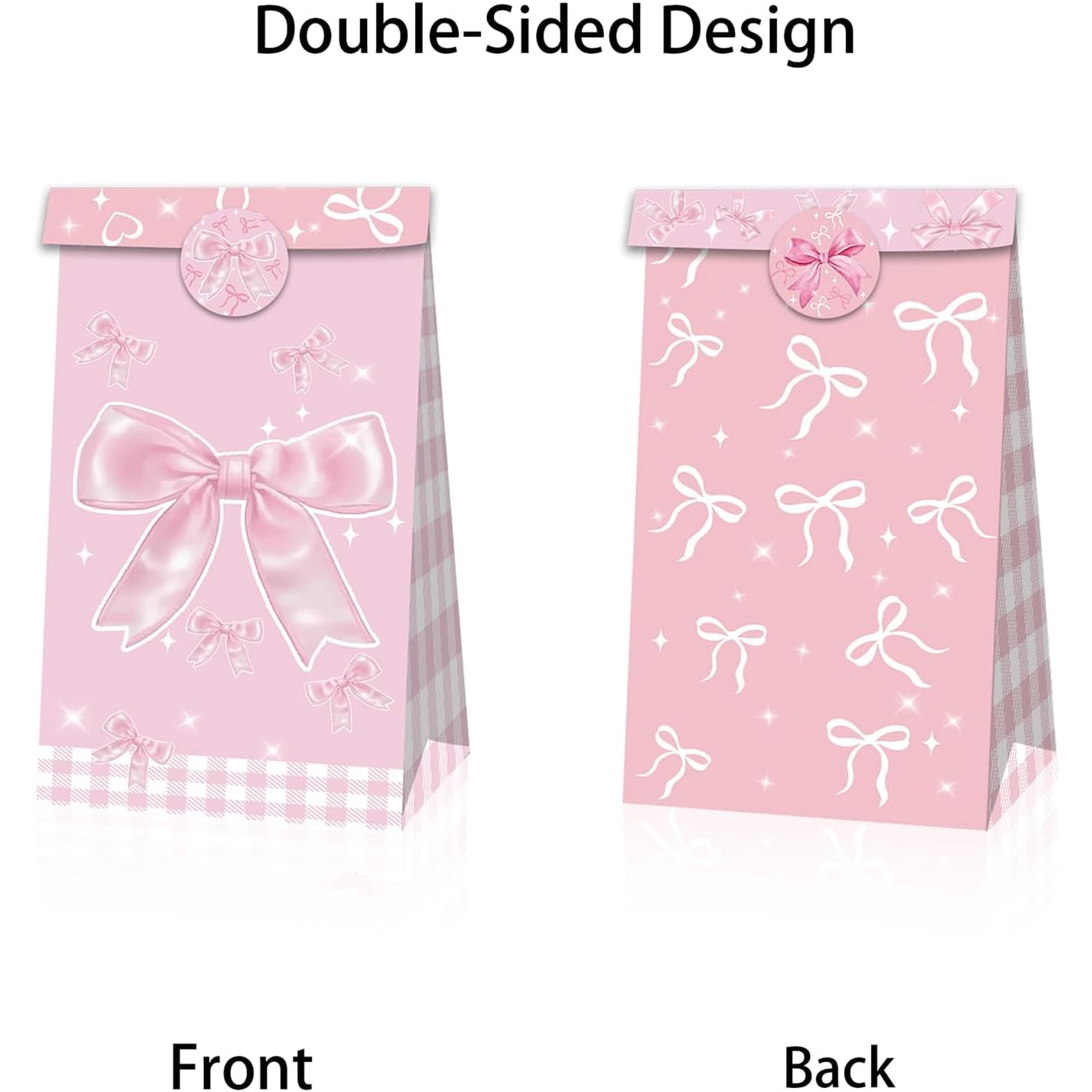 FRIDAY NIGHT Pink Bow Gift Bags 24 PCS - Cute Party Favor Bags For Birthday, Baby Shower, Wedding, 5.5x2.5x8.5 Inches
