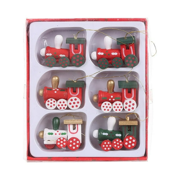 Beautynvta 6 Pcs Christmas Train Ornaments, Wooden Christmas Train Pendant, Mini Train Hanging Ornaments, Christmas Tree Decor Xmas Party Favor Gifts
