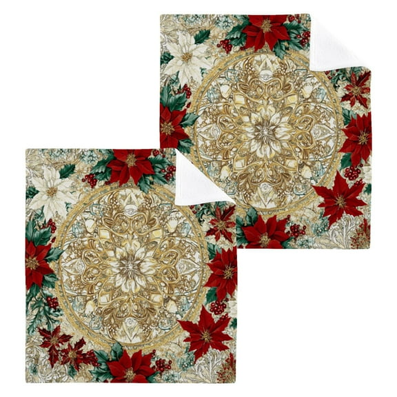 BZSMCE Towel Cotton Face Towel Soft Hand Towels Fashion Mandala Of Poinsettias Pattern