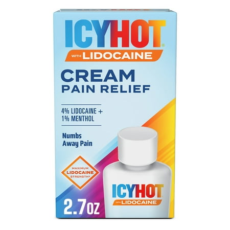 Icy Hot Lidocaine Pain Relief Cream, Numb Aggravated Nerves With Max Strength Lidocaine 4% and Menthol 1%, Fast-Acting Pain Relief for Minor Pain, Backaches, Sprains and Strains, 2.7 oz