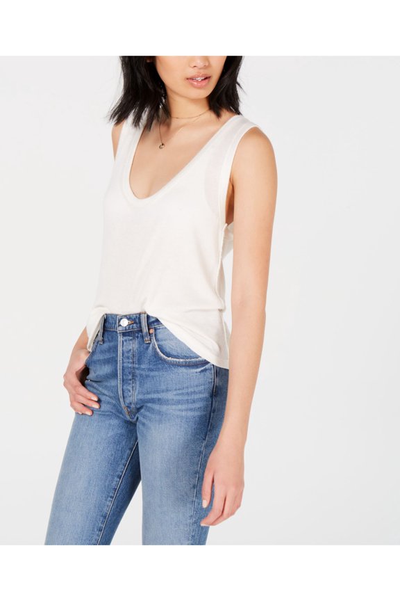 FREE PEOPLE Womens White Sleeveless Jewel Neck Tank Top Size: S