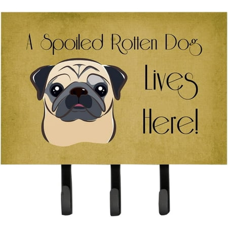 

Caroline s Treasures BB1510TH68 Fawn Pug Spoiled Dog Lives Here Leash or Key Holder Wall Hooks Key Hooks Holder Coat Rack Wall Mount Coat Hooks Hooks for Hanging Keys Towels