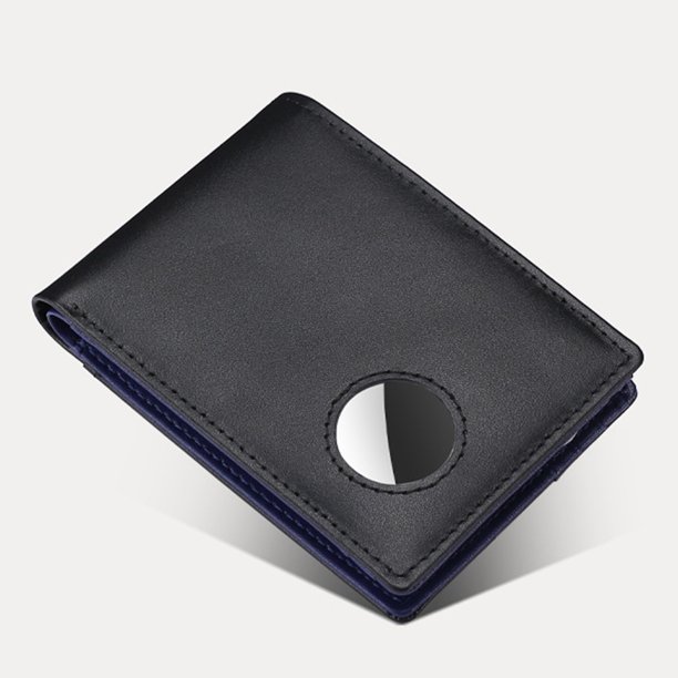 Cartera Para Hombre Cartera Para Hombre Monedero de piel auténtica con etiqueta de aire para hombre, antipérdida, para regalo de padre (negro)
