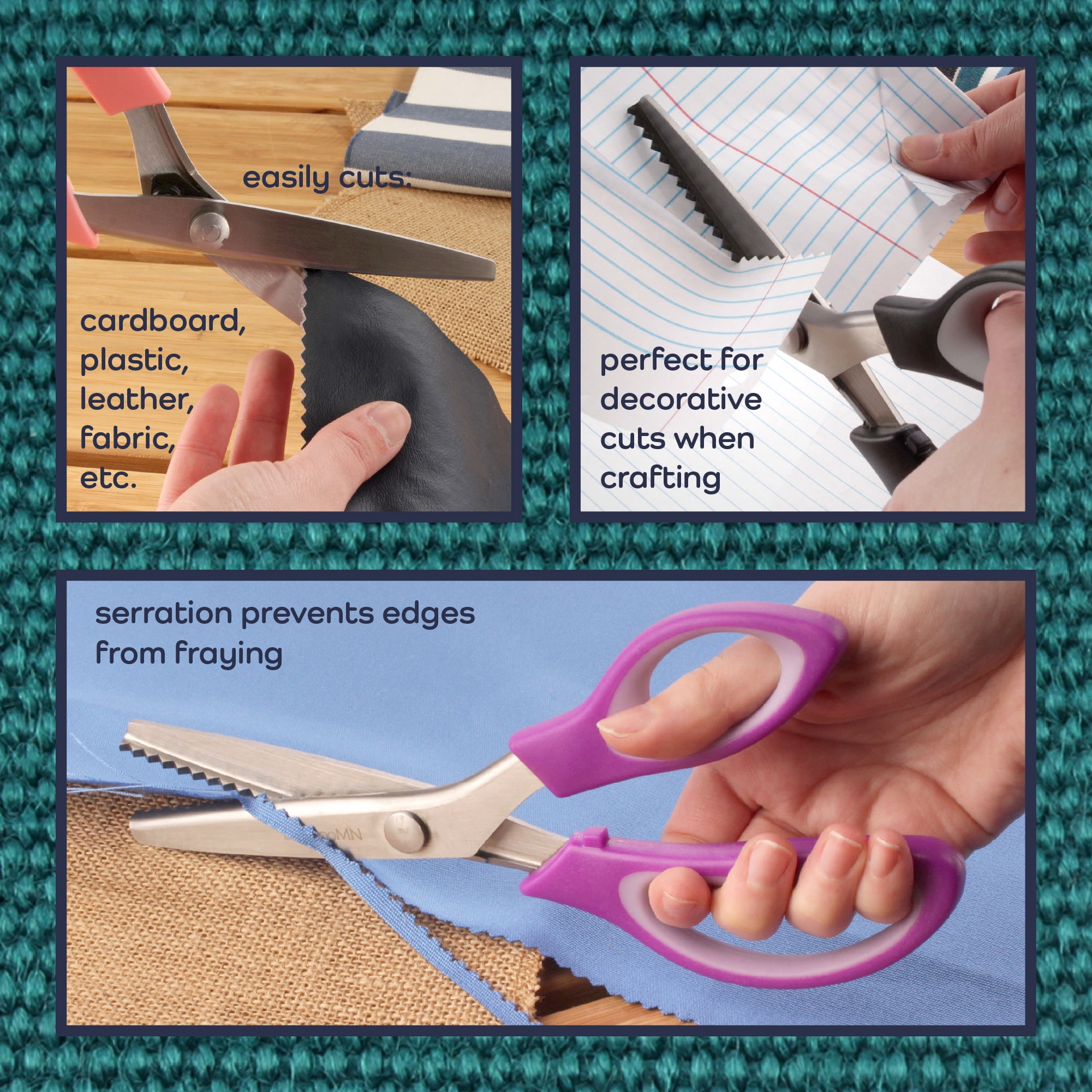JubileeYarn Professional Grade Pinking Shears - 9.5" Serrated Stainless Steel - Purple - 3 Units