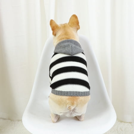 Dogs Sweater Knitted Fall Pet Pullover Fashion Striped Cats Clothing Bulldog Chihuahua Winter Hooded Dress Warm Long Sleeve Cute