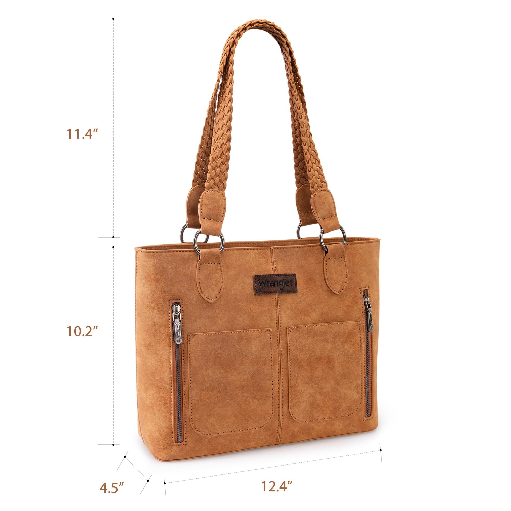Wrangler Distressed Tote Bag for Women Western Purse Multi Pockets Handbags and Shoulder Bag, Braided-Tan