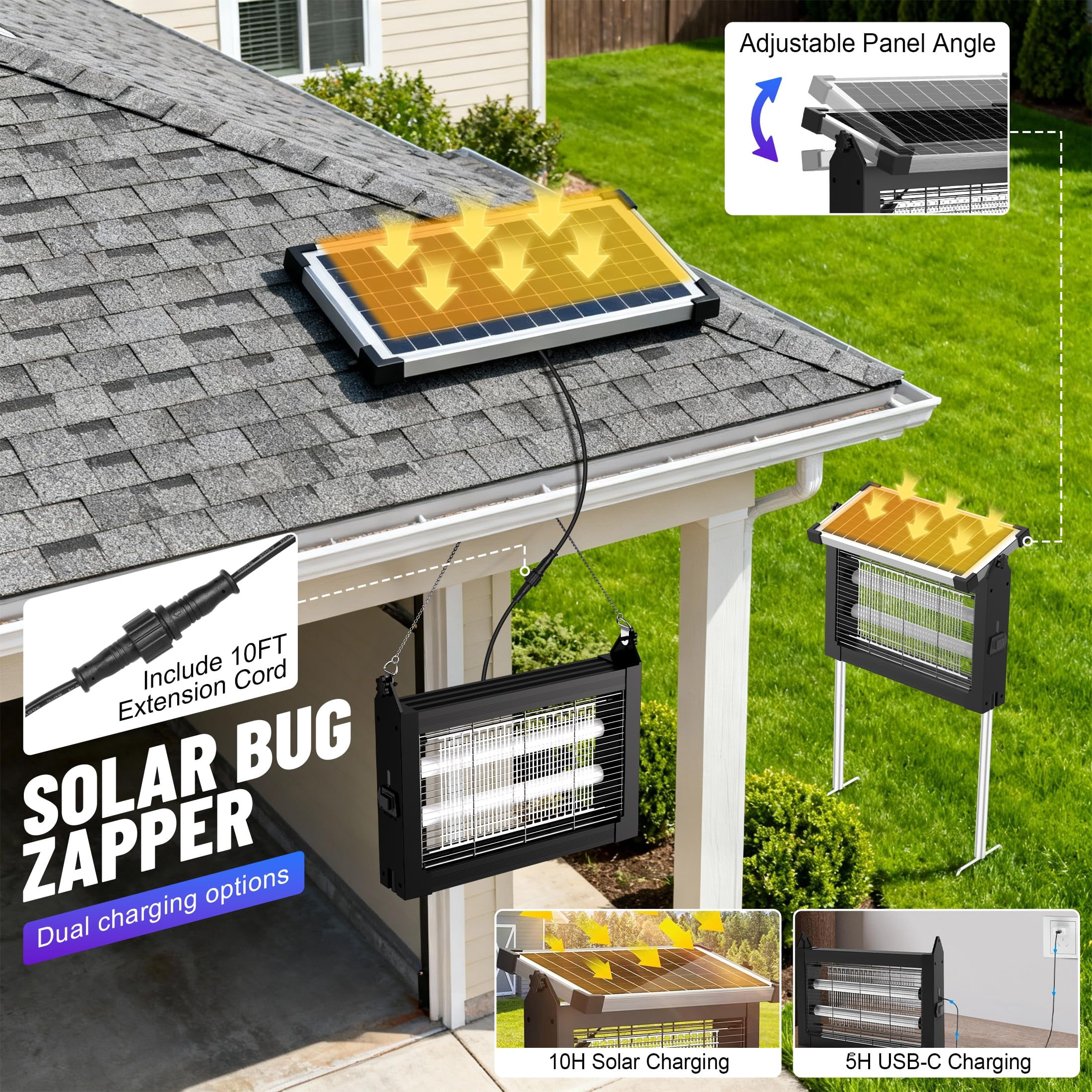 Solar Zapper Outdoor  Rechargeable & 4500v High For Effective Mosquito Multi-insect Waterproof Camping Patio Courtyard Path