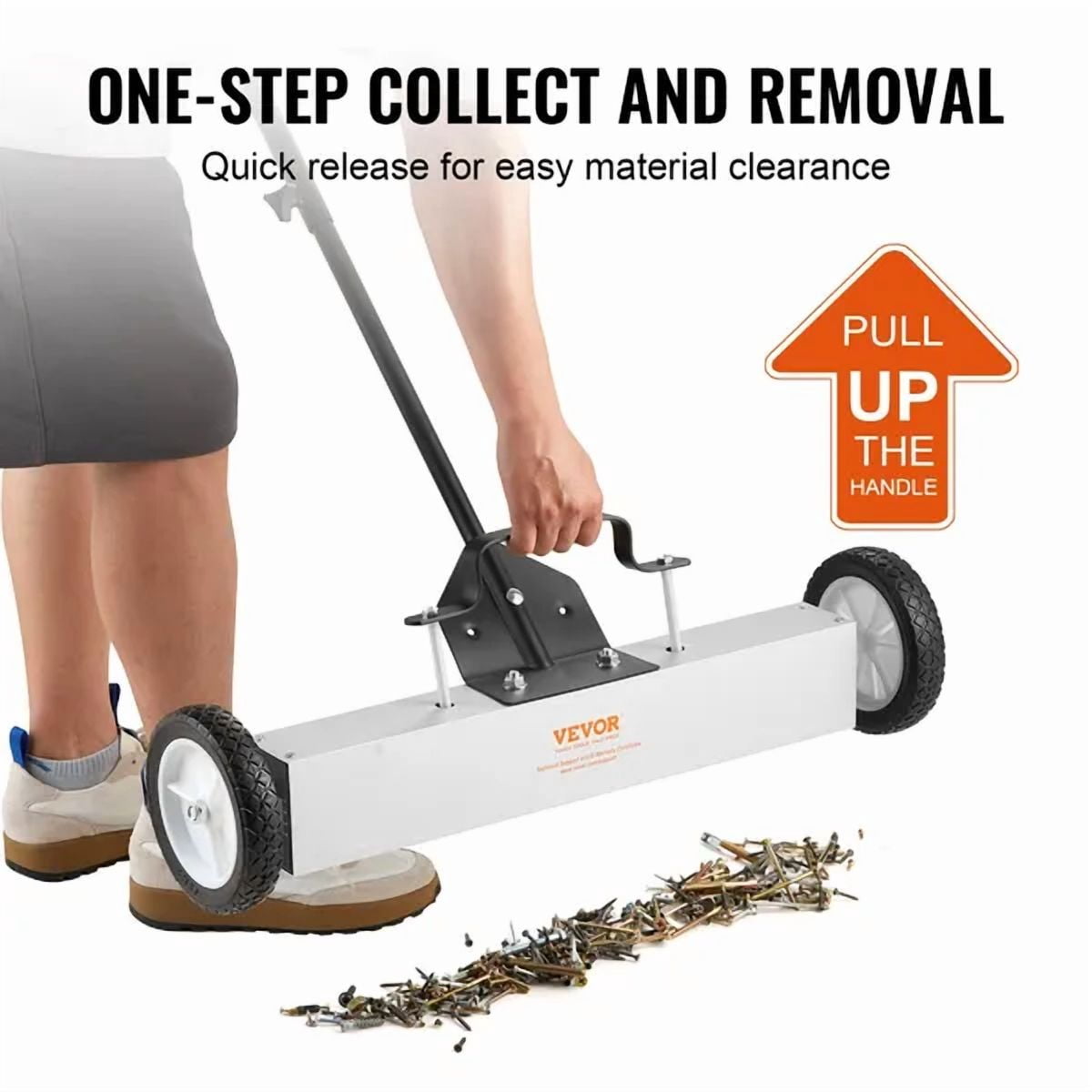 50 Lbs Rolling Magnetic Sweeper with Wheels 24 Inch Large Magnet Pickup Lawn Sweeper Telescoping Handle for Easy Workshop Garage Yard Cleanup