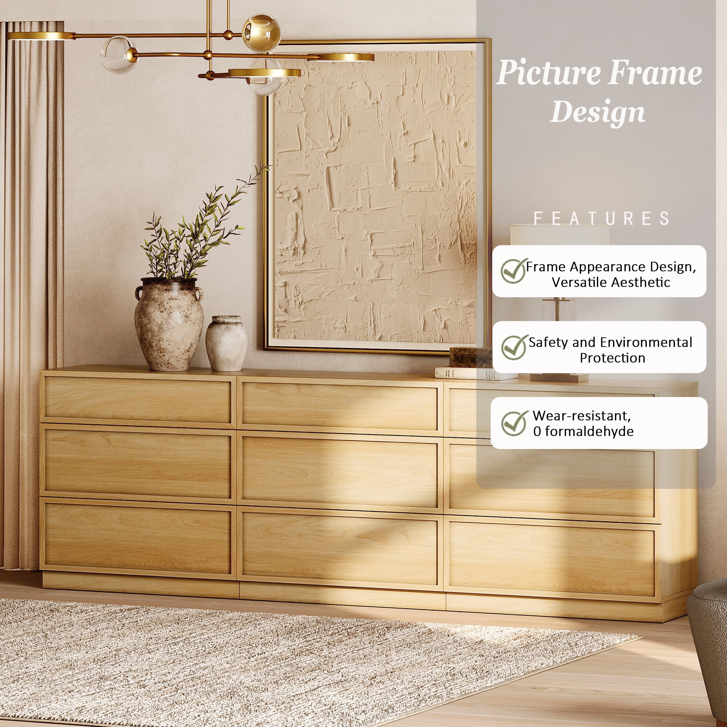94.5" Modern Sideboard Buffet Cabinet with 9 Drawers, Multifunctional Sideboard with Large Storage and Adjustable Shelf