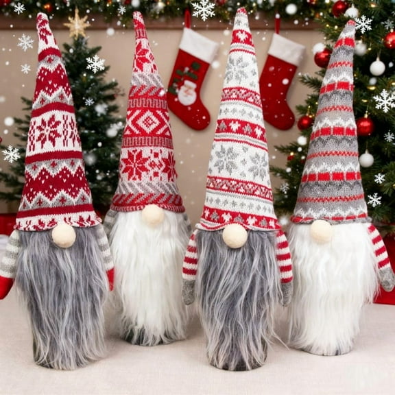4 Pieces Christmas Plush Gnomes Wine Bottle Toppers, Knitted Tomte Christmas Bottle Covers, New Year Decoration, Party Table Gifts