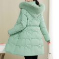 thumbnail image 4 of Gamivast Quilted Jackets for Women Long Heart Faux Fur Hooded Stand Collar Winter Coats with Pockets Casual Drawstring Waist Long Sleeve Jacket Warm Fall Trendy Outerwear, 4 of 7