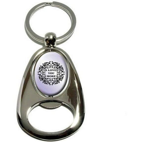 I Love You More Purple, Chrome Plated Metal Spinning Oval Design Bottle Opener Keychain Key Ring
