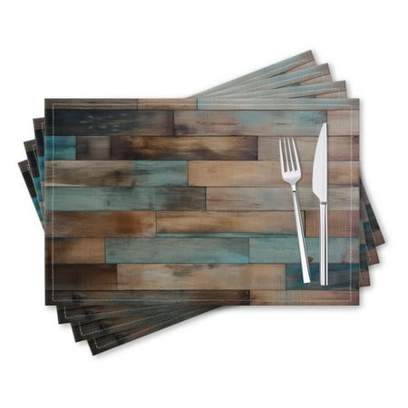 

BaHomeck placemats Set of 4 rectangle Linen Cotton Placemats for Dining Table Washable Heat Resistant 18*12inch Wooden Wall With Aged Finish And Featuring Weathered Textures