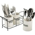 thumbnail image 5 of Ceramic Silverware Caddy with Black Metal Rack, Utensil Holder Flatware Caddy Cutlery Storage Organizer for Kitchen Table, Cabinet or Pantry, 5 of 6