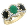 thumbnail image 1 of 14K Yellow Gold Natural Emerald & Black Onyx 3-Stone Ring Oval Diamond Accent, size 8, 1 of 2