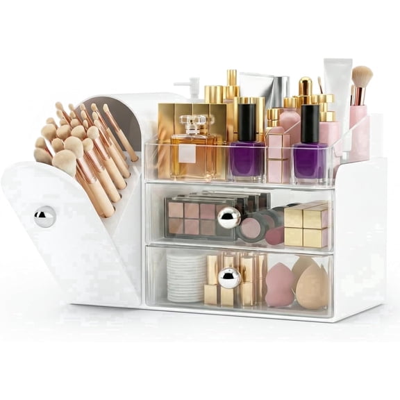 YITQMW Clear Drawers, Dustproof Brush Holder Makeup Organizer, White