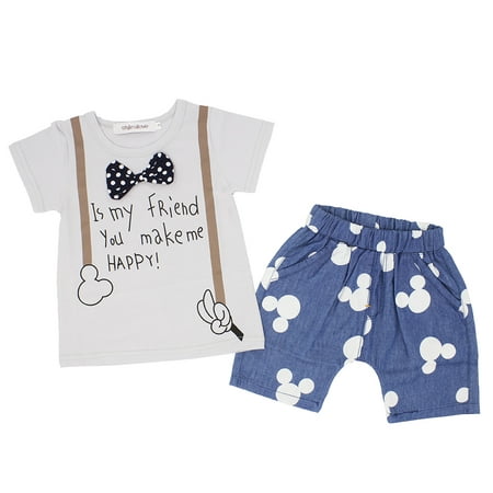 StylesILove Baby Boy Polka Dot Bowknot T-shirt and Short Pants 2 pcs Outfit (10/18-24 Months,