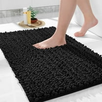 Luxury Bathroom Rug Mat 24x17, Extra Soft & Absorbent Bath Rugs, Non-Slip Plush Shaggy Bath Carpet, Machine Wash Dry, Bath Mats for Bathroom Floor, Tub and Shower, Black