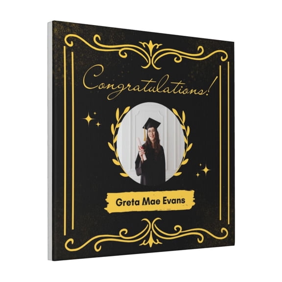 Custom Canvas Prints Black & Gold Modern Congratulations Graduate Personalized Photo Image Collage DIY Framed Kit Wall Art Picture Room Decor 18x18 inch