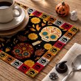 thumbnail image 2 of Sm:)e Skull Day of The Dead Print Halloween Placemats 12x18 Inch Set of 4, Kitchen & Dining Table Decor, Spooky Party Decoration, 2 of 7