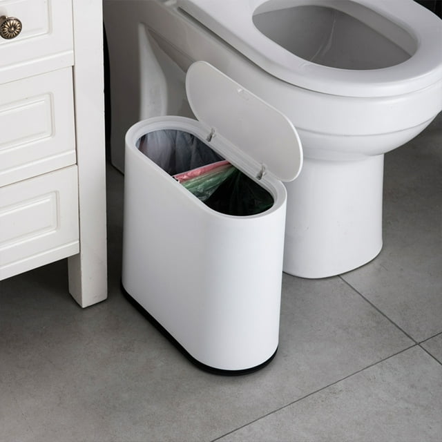 Becaristey Neat Look Waste Bin For Bathroom - Overall Aesthetics Of Space Less Space ABS Trash Can Toilet Bins Gap Slim Kitchen White