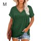 thumbnail image 3 of Qarigey Camiseta de mujer con cuello en V, manga corta de color sólido, blusa dividida de color sólido Prendas para la parte del cuerpo Verde METRO, 3 of 6