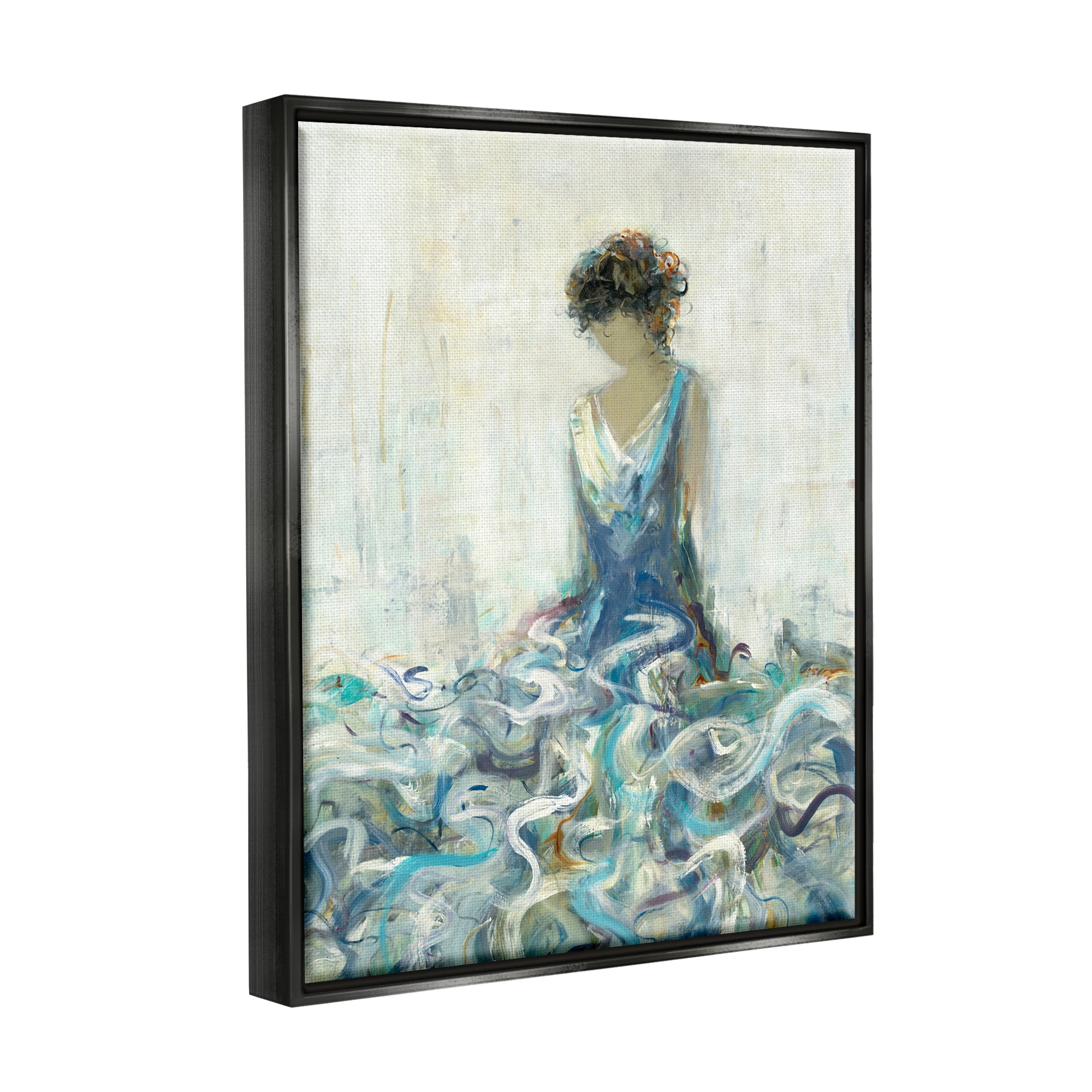 Stupell Industries Woman In Gown Abstraction Beauty & Fashion Painting Black Floater Framed Art Print Wall Art