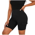 thumbnail image 4 of Athletic Shorts for Women Soild Color Fashion Casual Workout Shorts Lightweight Elastic Waist Slim Fits Summer Shorts with Pocket, 4 of 7