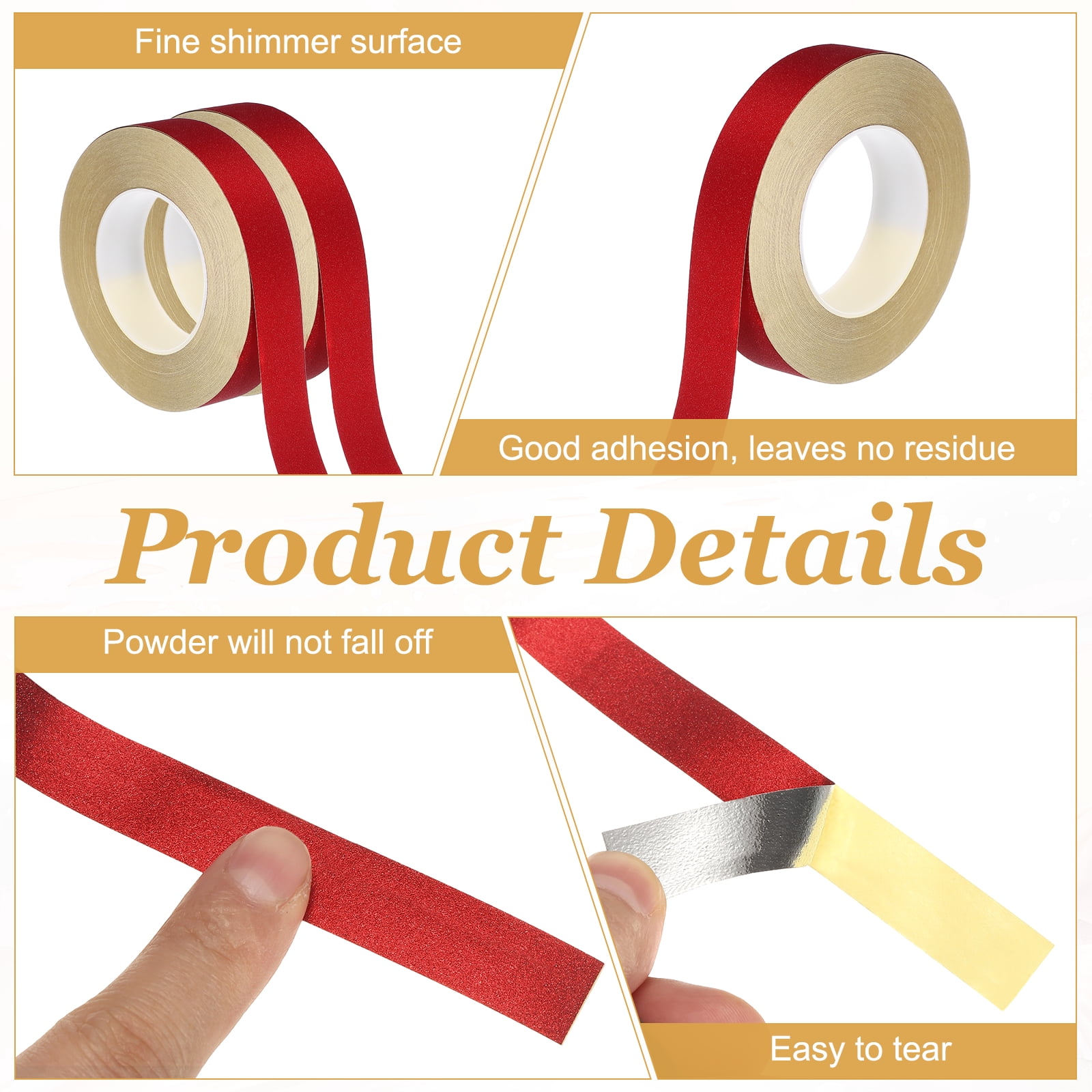 Uxcell Glitters Washi Tape, 1.2 Inch (W) x 55 Yards (L) Sparkling Decorative Washi Tape Self Adhesive for DIY Crafts, Gift Wrapping, Scrapbook, Party Decorations, Red