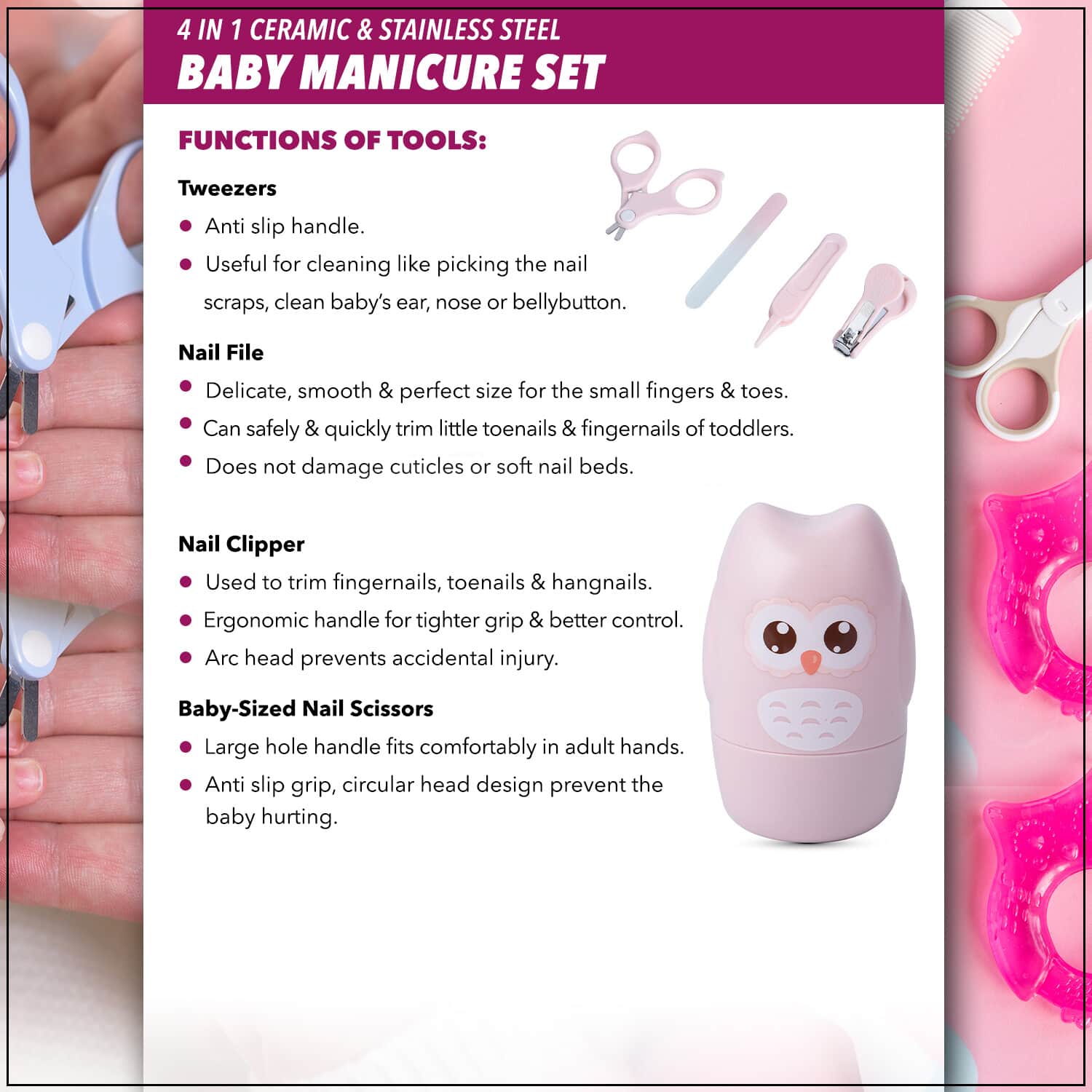 Shop LC Women 4 in1 Baby Pink Ceramic Manicure Set Stainless Steel Birthday Mothers Day Gifts for Mom - image 3 of 8