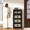 thumbnail image 2 of 4 Tiers Folding Storage Cabinet,20" Side Wide Stackable Storage Bins with Doors and Wheels, Space Saving Plastic Cabinet for Living Room, Office, Dorm, Retro Black, 2 of 14