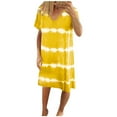 thumbnail image 2 of Bramtres Sundresses for Women 2025,Summer Dress,Womens Casual Striped Tie-Dye Print Dress V Neck Loose T-Shirt Dress(S-3XL),Midi Dresses,Beach Dress,Plus Size Dress,Yellow Dress,3XL, 2 of 3
