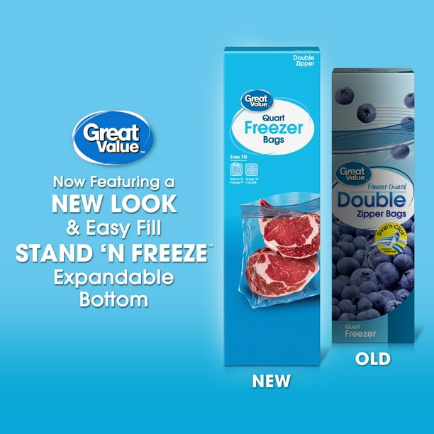 Great Value Double Zipper Freezer Bags, Quart, 100 Count - Walmart